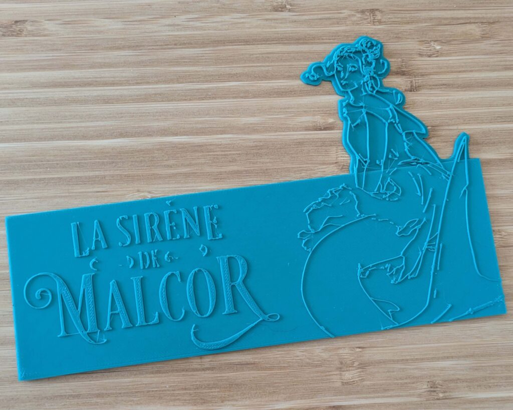 Le premier test d'impression 3D pour le roman de fantasy La sirène de Malcor de l'autrice francaise Solène Chartier